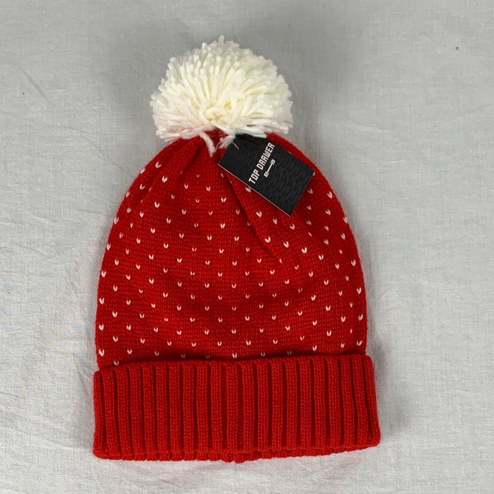 Nordic Red and White Kids Pom-Pom Beanie